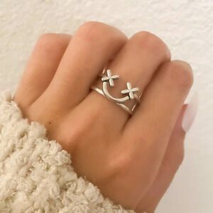 925 Sterling Silver Face Ring Smiley Face Ring Abstract Geometric Ring